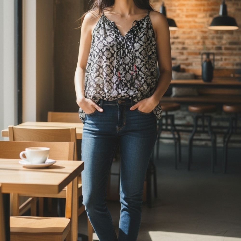 Chic Black and White Patterned Tank Top